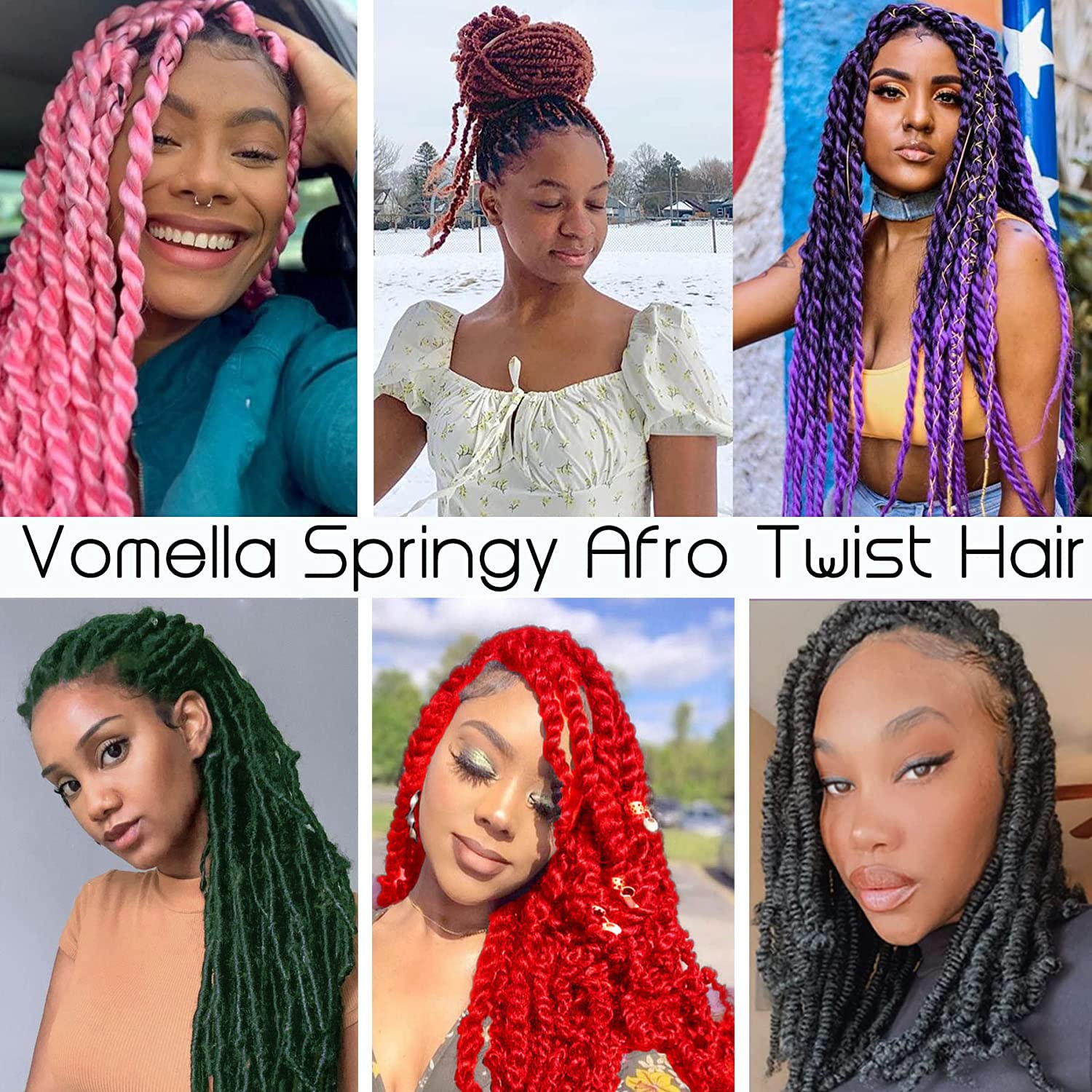 Afro Twist Hair 6Packs 24Inch Springy Afro Twist Hair Synthetic Marley Crochet Braiding Hair (24 Inch (Pack of 6), D-Green) …