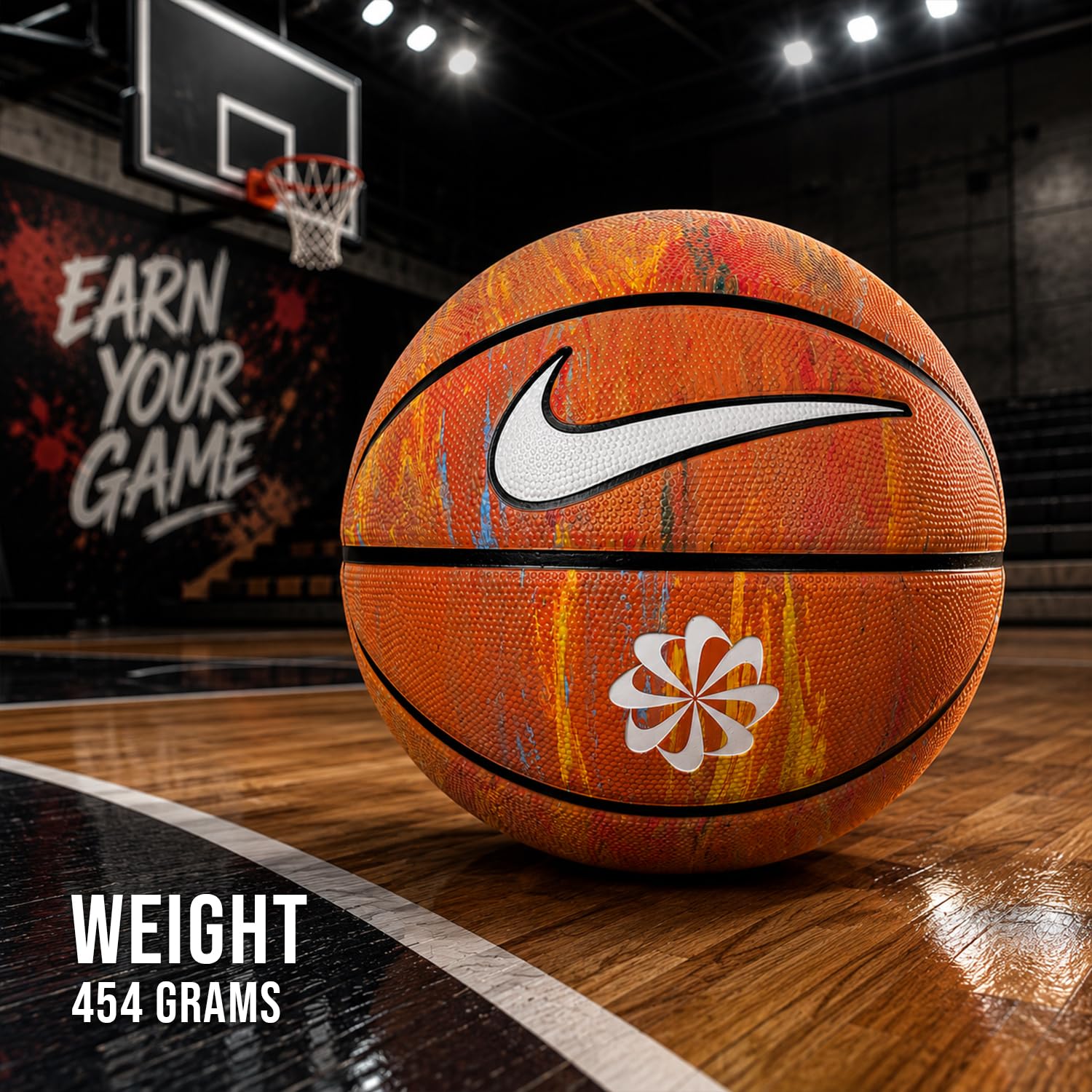 Nike Everyday Playground 8P Next Nature Deflated Rubber Basketball Size 7, Durable Grip Outdoor, Multi/Black/Black/White 4