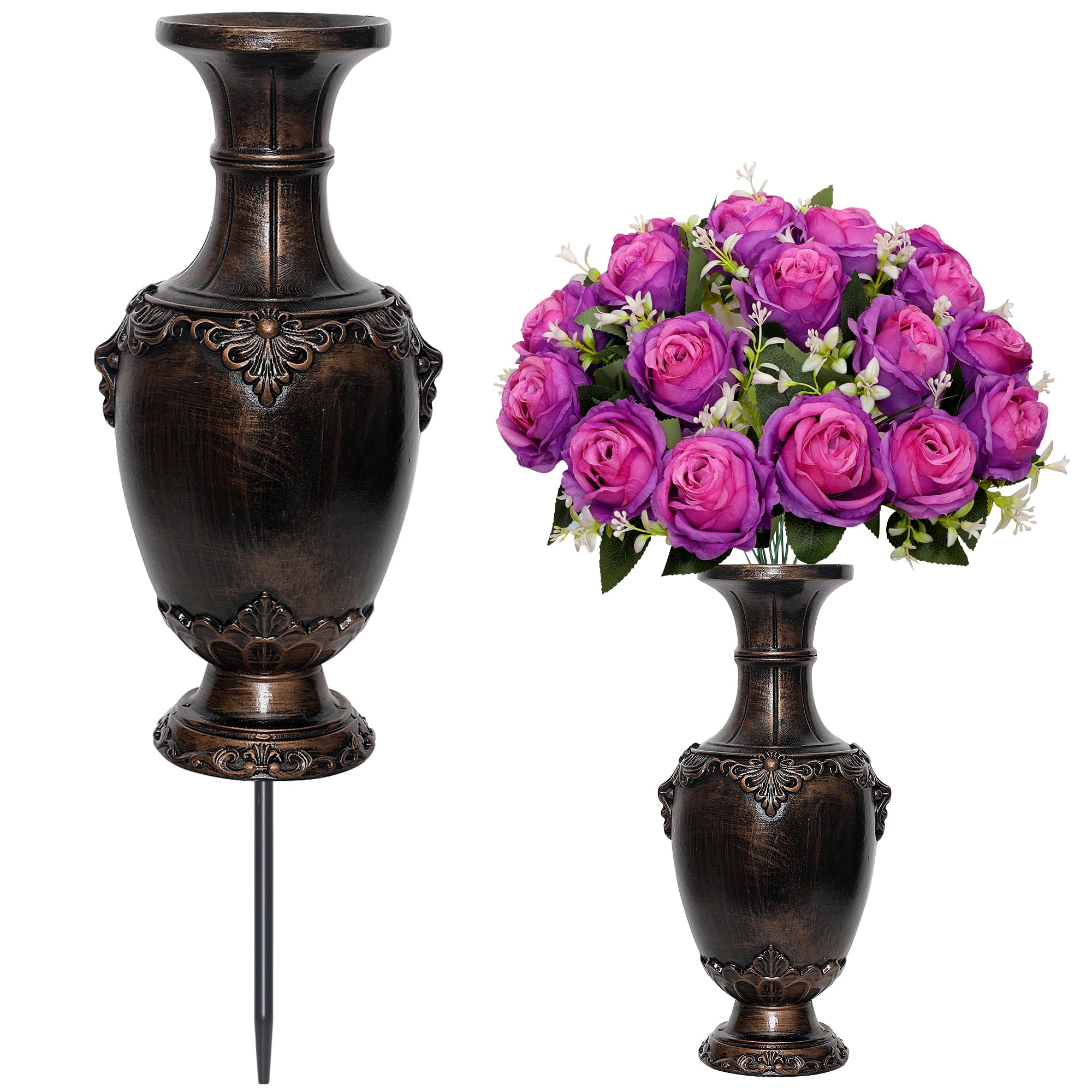 1 PCS Bronze Memorial Grave Vase Ground Spikes Cemetery Headstone