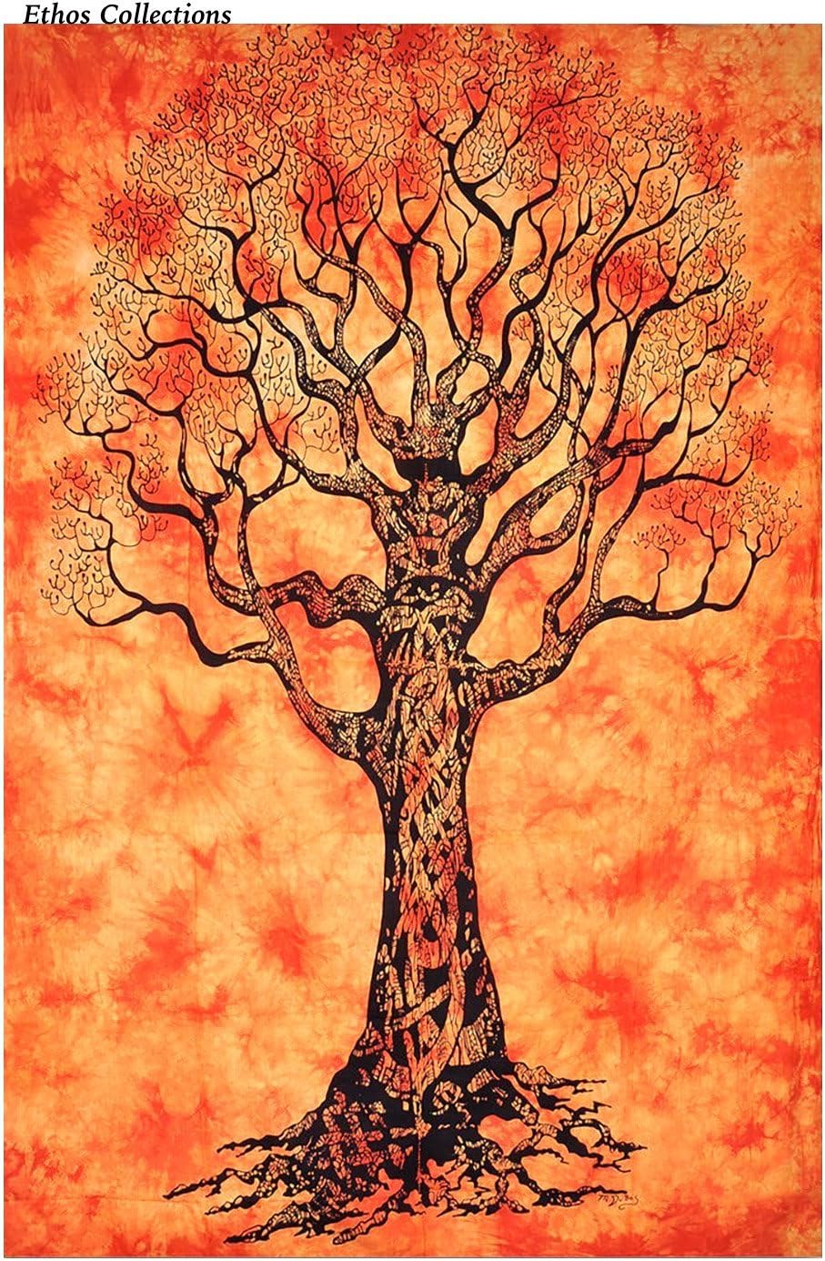 1 X Ethos Collections Native Purity Tree of Life Tapestries,Bedsheet , Tye Die ,Hippie Tapestries , Orange Black, Bohemian Boho Tapestry , Dorm Tapestry ,tapestries Wall Hanging