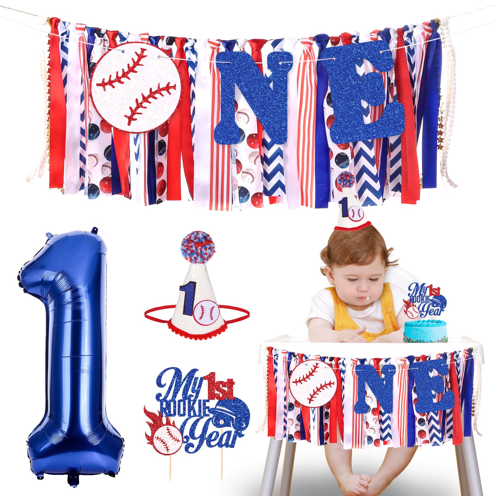 Baseball Highchair Banner for Boys First Birthday Party Decorations