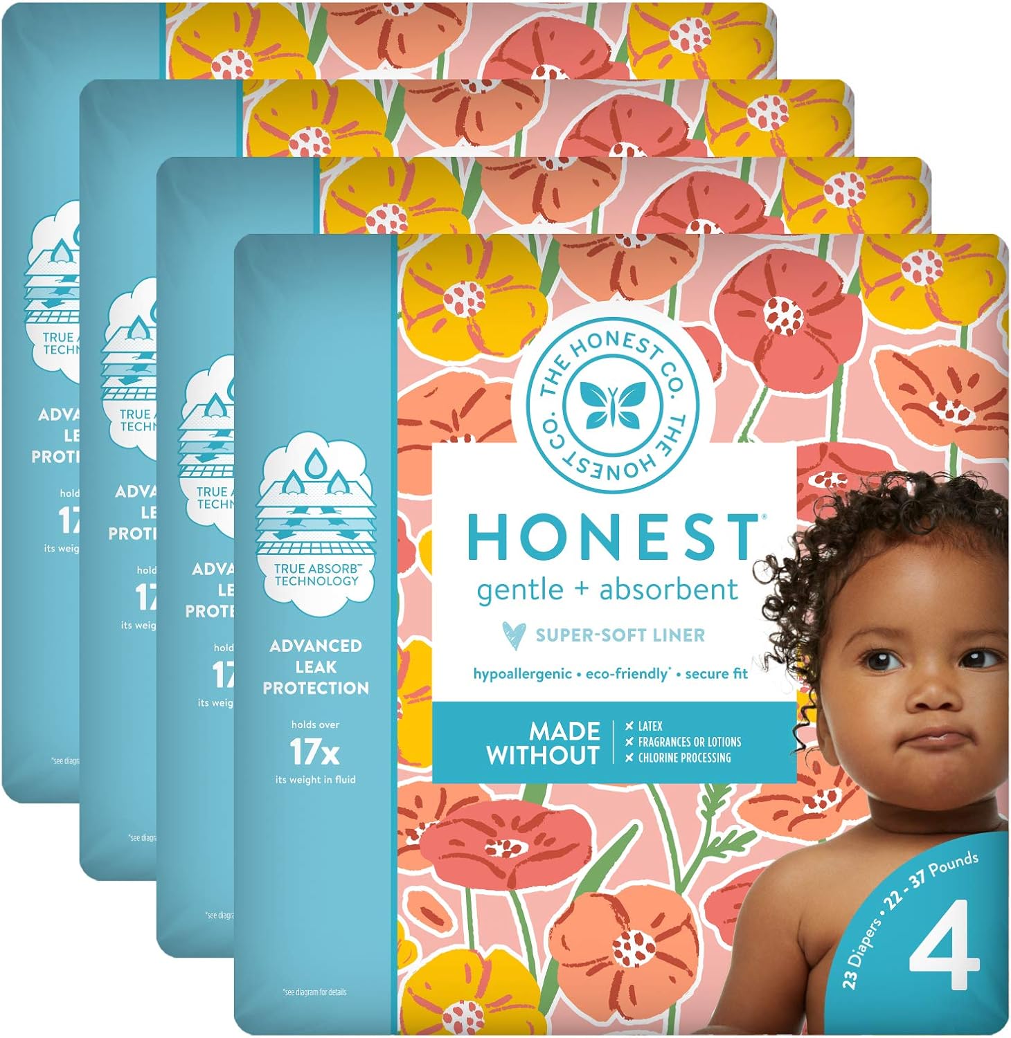 The Honest Company Baby Diapers With Trueabsorb Technology, Mamas & Poppies, Size 4, 92 Count