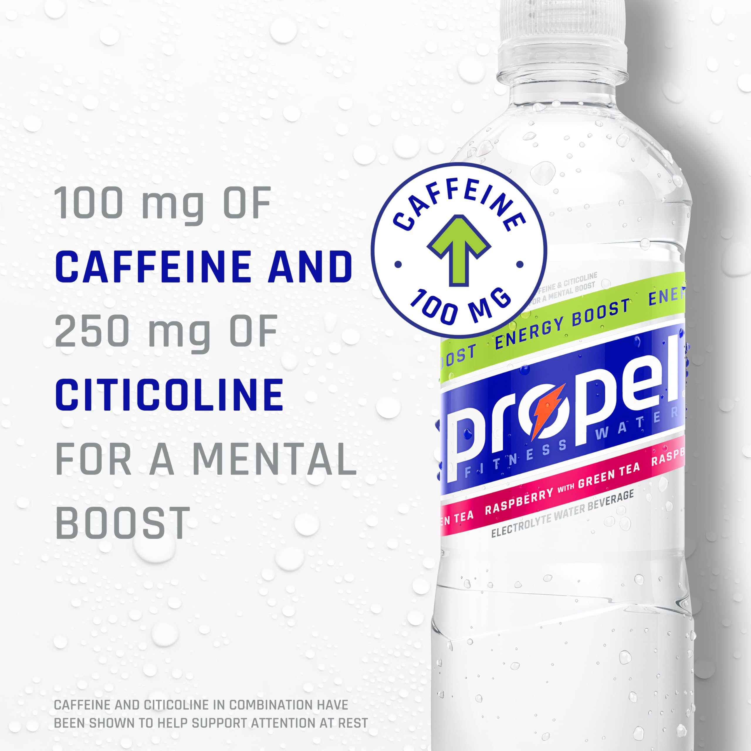 Propel Energy Boost Zero Calorie Flavored Water With Electrolytes and Caffeine, Raspberry Green Tea, 16.9 fl oz Bottles (12 Pack)