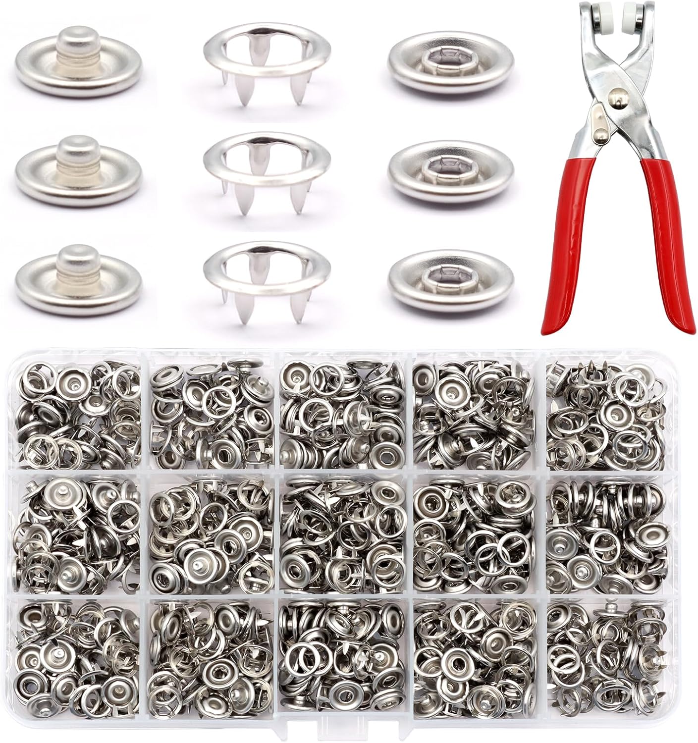 Scettar 250 Sets Press Stud Set with Pliers, Metal Press Studs Without