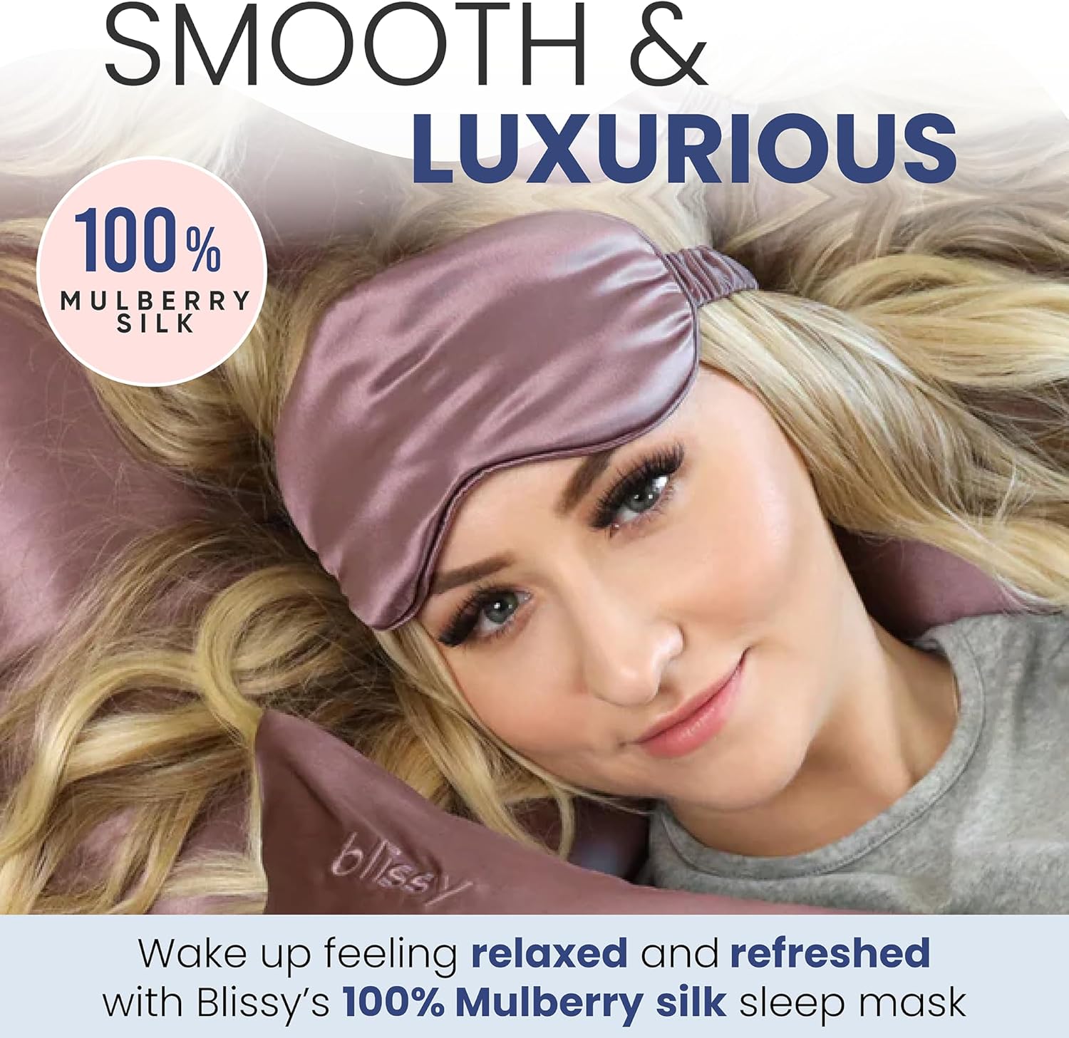 Blissy Silk Sleep Mask - Eye Sleeping Mask for Women & Men for Total Blackout - 100% Pure Mulberry Silk, 22 Momme 6a Fibers - Blindfold Sleep Mask Side Sleeper Eye Cover (Plum)