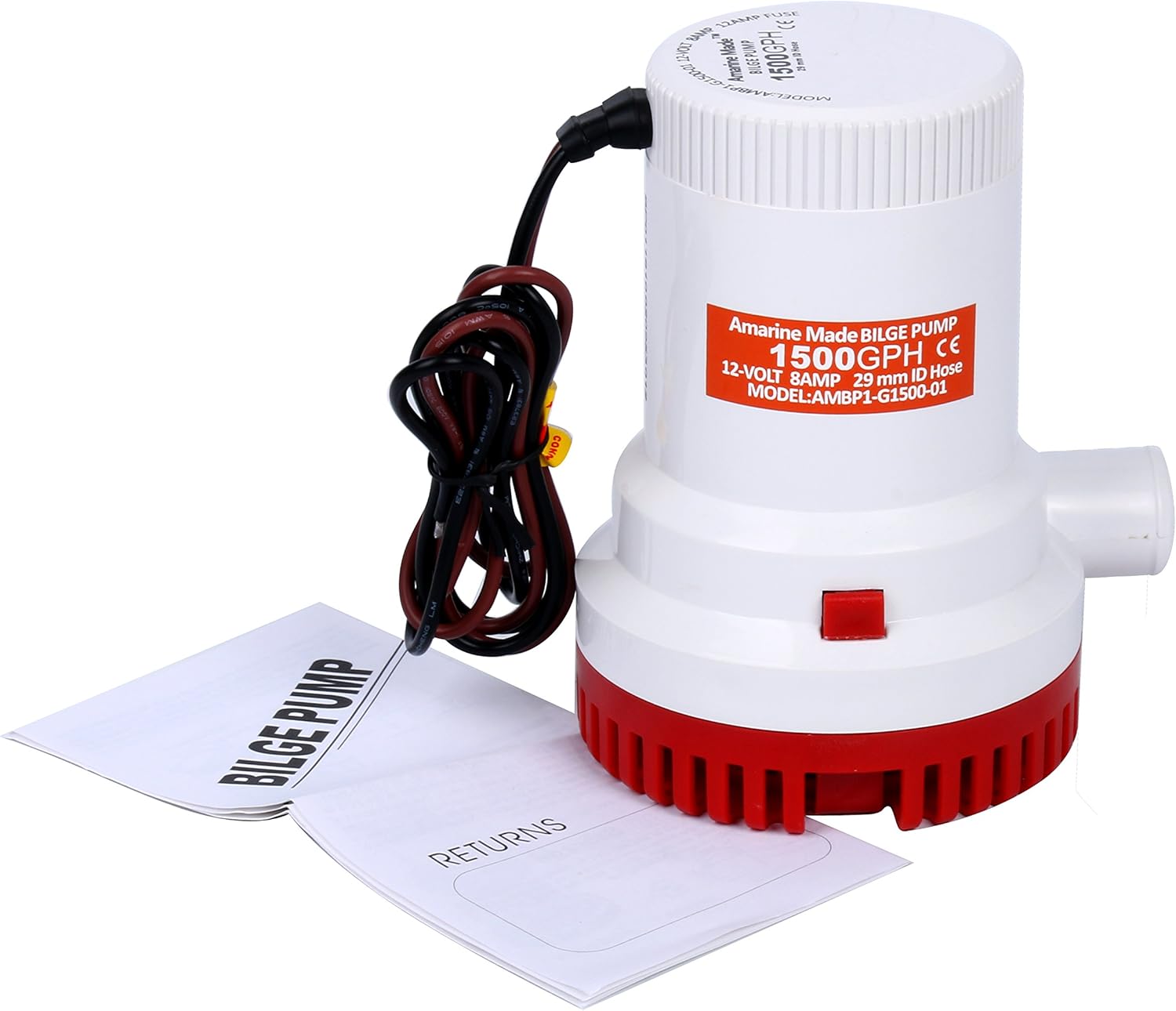 Amarine Made 1500GPH 12V Boat Marine Plumbing Electric Bilge Pump Non Automatic Discharge for Marine,RV,Campers,Industrial