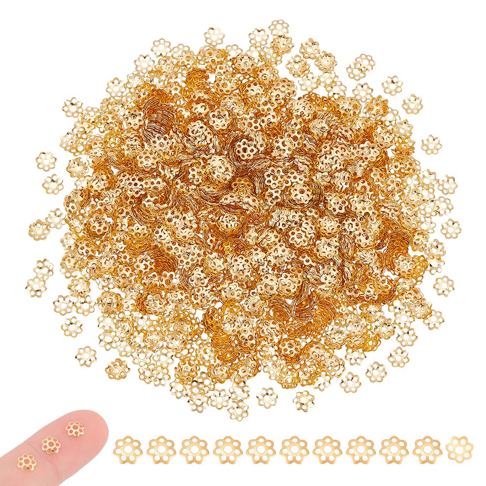 UNICRAFTALE 2000pcs Flower Bead Caps Kits 6mm Bulk Golden Loose Spacers Petal Floral Bead End Caps for Jewelry Making Earring Bracelet Necklace DIY Crafts Hole 1mm — image 1