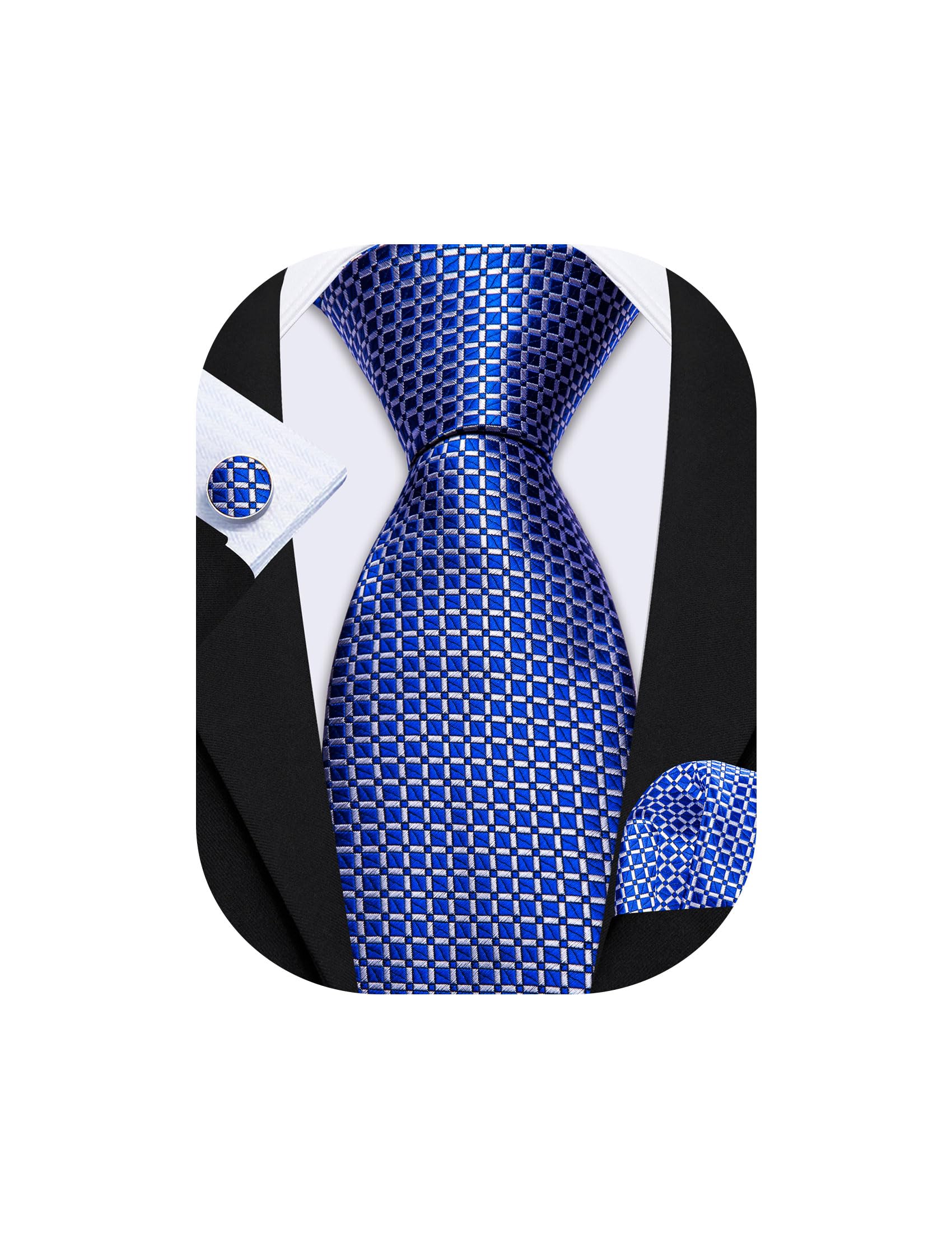 Barry.Wang Mens Tie Set Plaid Check Stripe Neckties Pocket Square Cufflinks | Woven Classic,Formal/Casual Men's Necktie,Luxury,Business,Wedding,Party,Prom,Graduation