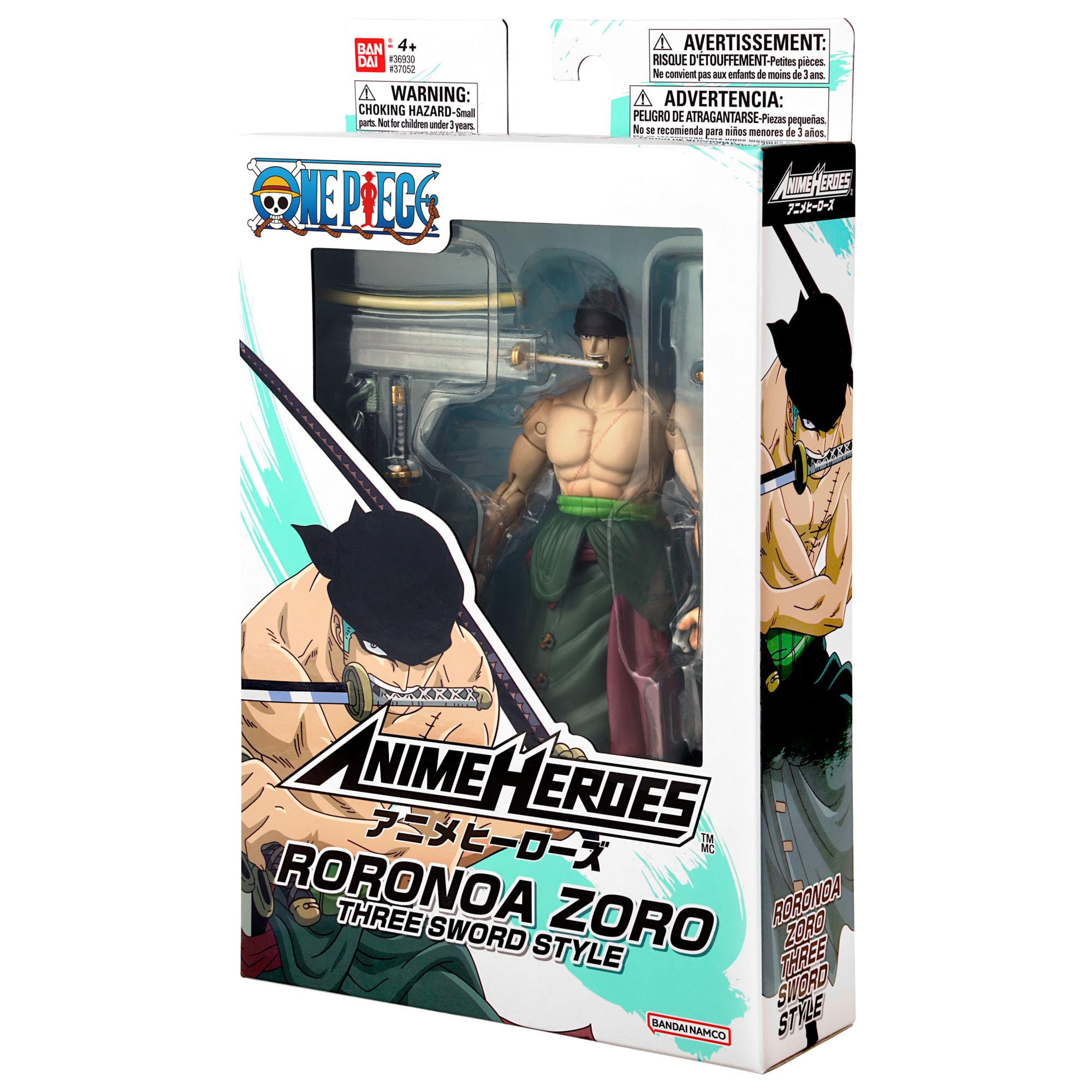 Bandai - Anime Heroes - Action Figure One Piece - Roronoa Zoro 17 cm Three Sword Style - Licencia Oficial One Piece - Figura de acción articulada Zoro 3 Espadas - Juguete para niños a partir de 4 años