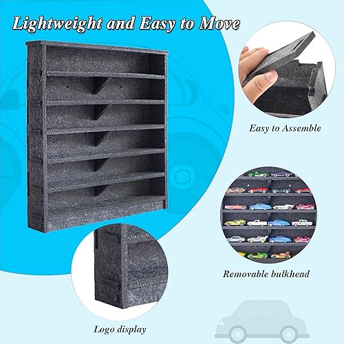 Miniatura 3 de Vitrina de Hot Wheels ensamblable para niños, vitrina portátil para Hot Wheels y autos de caja de cerillas, soporte de fieltro de amortiguación para