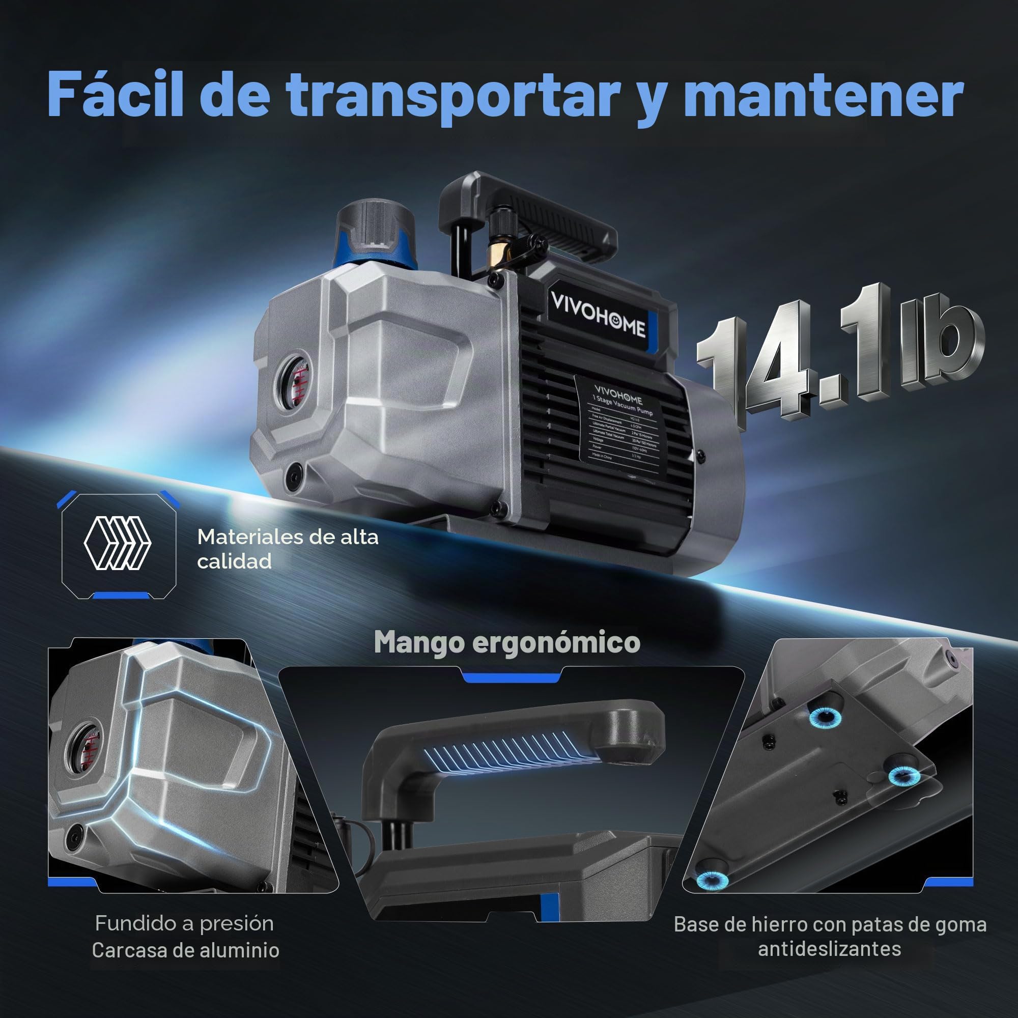 VIVOHOME 1/3 HP 4,5 CFM - Bomba de vacío y juego de manómetros AC