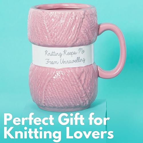 Miniatura 4 de Boxer Gifts 'Knitting Keeps Me From Unraveling' Novelty Knitting Gift Mug  Light Pink Colour With Realistic Yarn Detailing  Amazing Christmas,