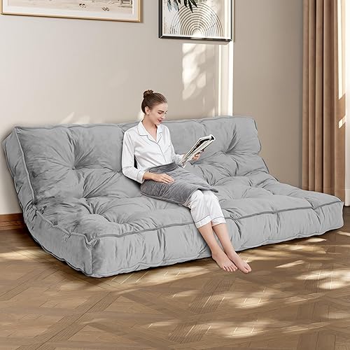 Miniatura 5 de Sofá cama de futón de tamaño matrimonial de 8 pulgadas, colchón plegable extragrueso, relleno de espuma triturada para adultosadolescentesmascotas
