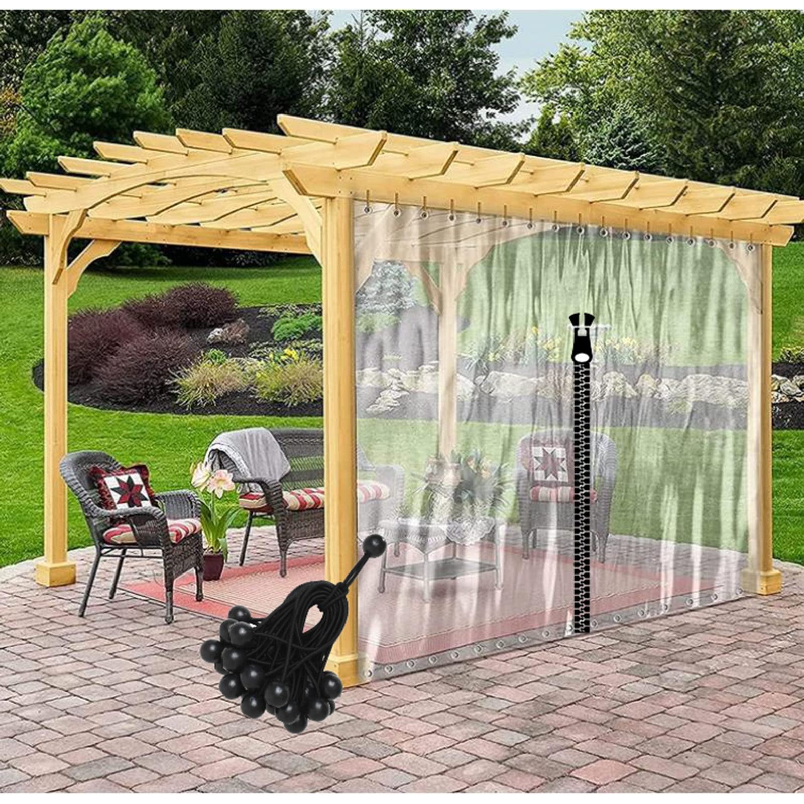 Wasserdichte Pavillon-Plane für den Außenbereich, Seitenteil mit Reißverschluss-Tür, transparenter PVC-Vinyl-Vorhang, anpassbare Größe und Farbe, 0,3 mm dick, Ösen, ideal für Garten, Terrasse und