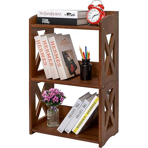 NHZ Side Table 3 Tier, End Table with Storage Shelf, Table Nightstand, Small Bookshelf, Bookcase, Display Rack for Office, Bedroom, Living Room and Kitchen. (Brown)