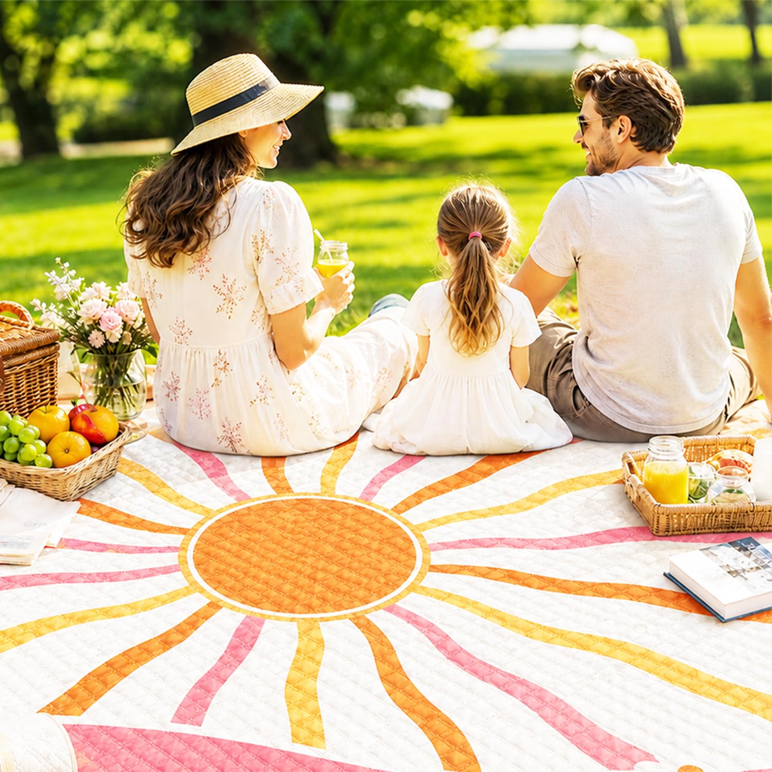 Sunflower Tapis et Couverture de Pique-Nique 200x200cm Grand Imperméable Anti-Sable – Natte de Plage Lavable, Pliable et Portable pour Camping, Parc, BBQ, Voyage – Nappe de Sol pour Extérieur