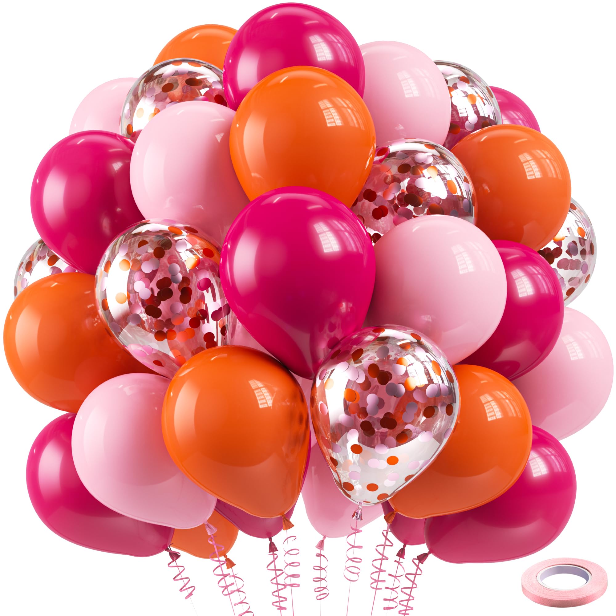 Bezente Pink and Orange Latex Balloons,60pcs 12 inch Light & Hot Pink Orange Confetti Balloons for Baby Shower, Birthday, Wedding, Tropical Party decorations