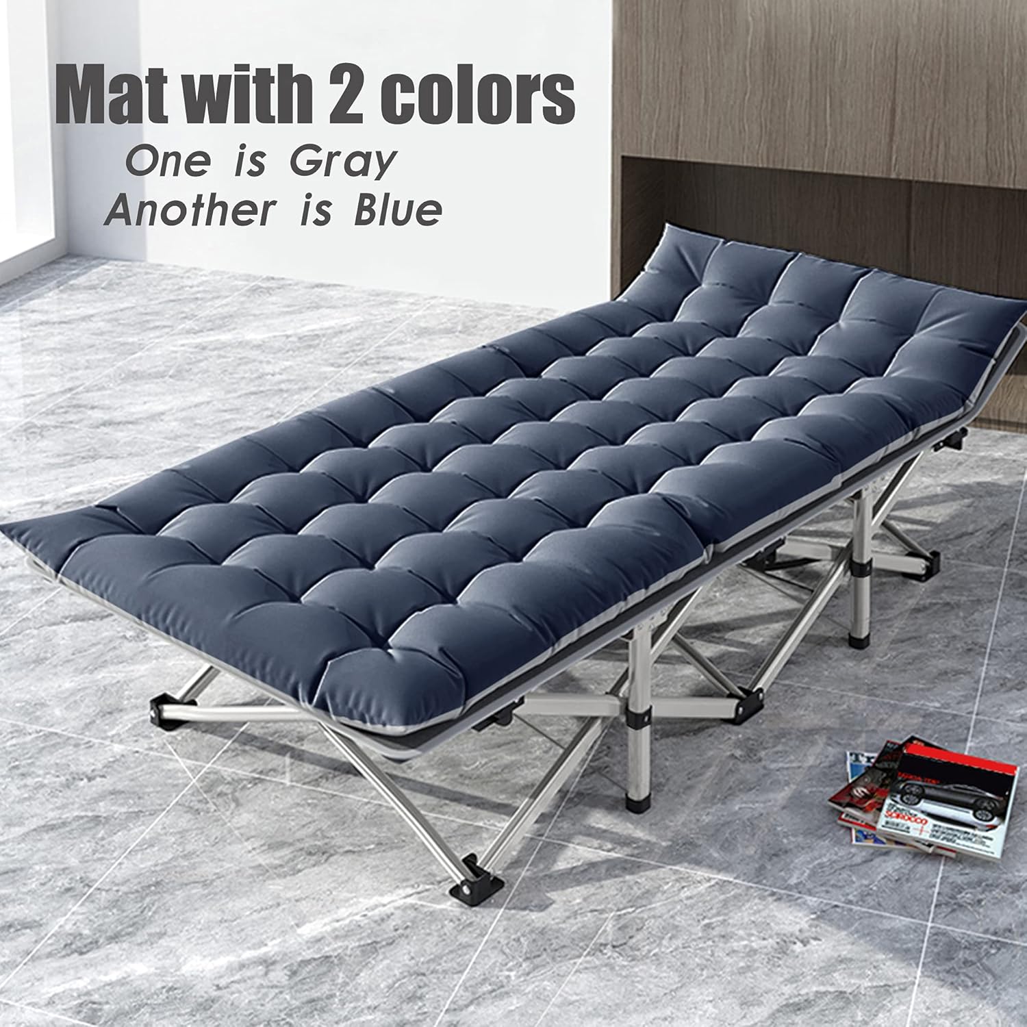 ABORON Folding Camping Cot W/Mat for Adults, Heavy Duty Outdoor Bed with Carry Bag,1200 D Layer Oxford Travel Camp Cots for Indoor Outdoor : Sports & Outdoors