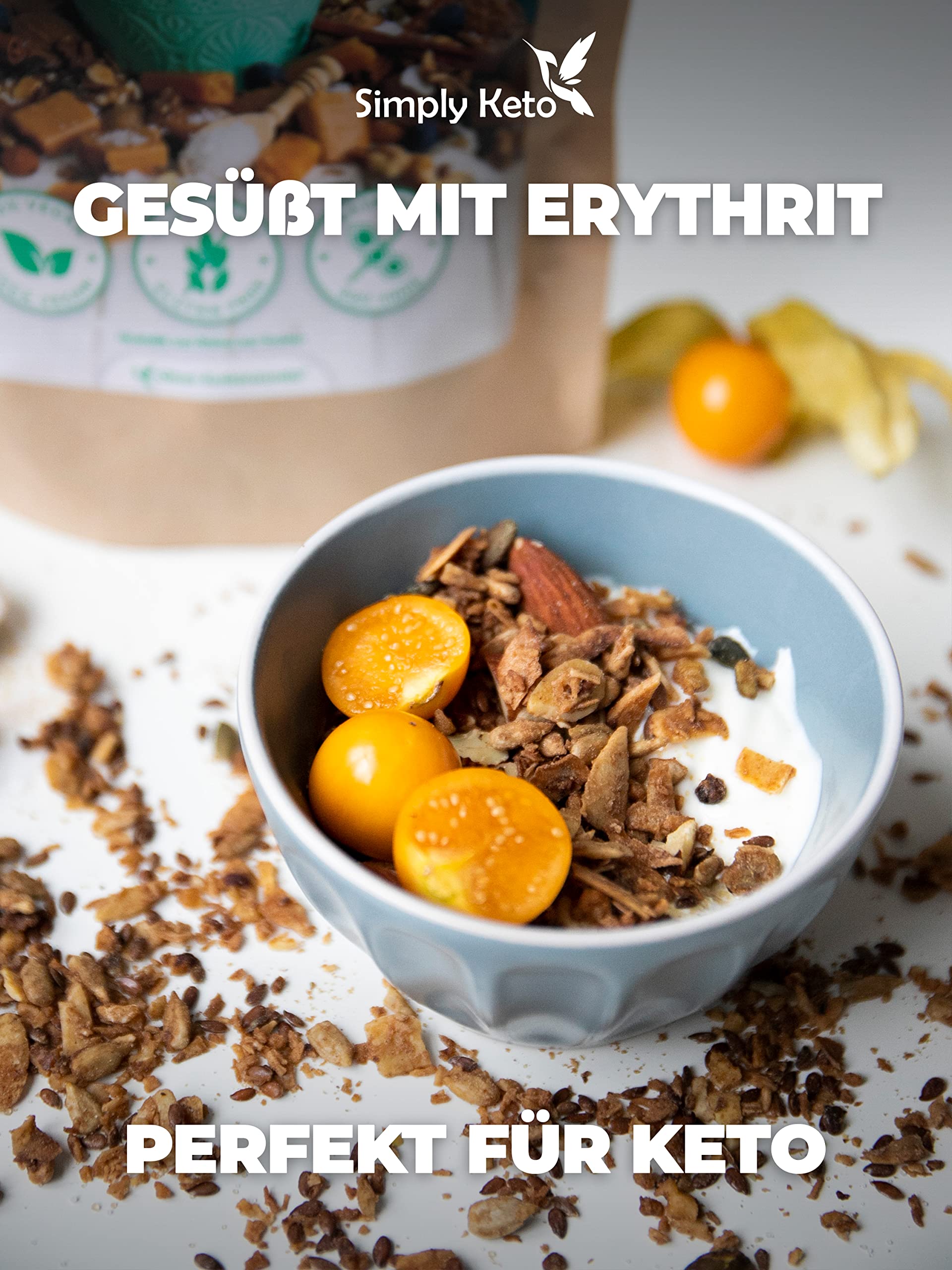 Simply Keto Muesli Crujiente caramelo salado - Muesli bajo en carbohidratos sin azúcar - 500g Delicioso Muesli Keto para un desayuno perfecto - Paleo y Vegano - Sin soja, lactosa y gluten - 500g