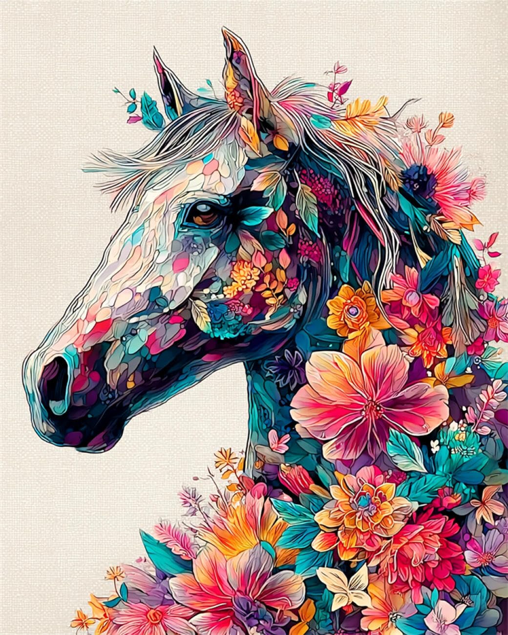 RKFLGEW DIY Bead Embroidery Kits Horses and Flowers 30x40cm
