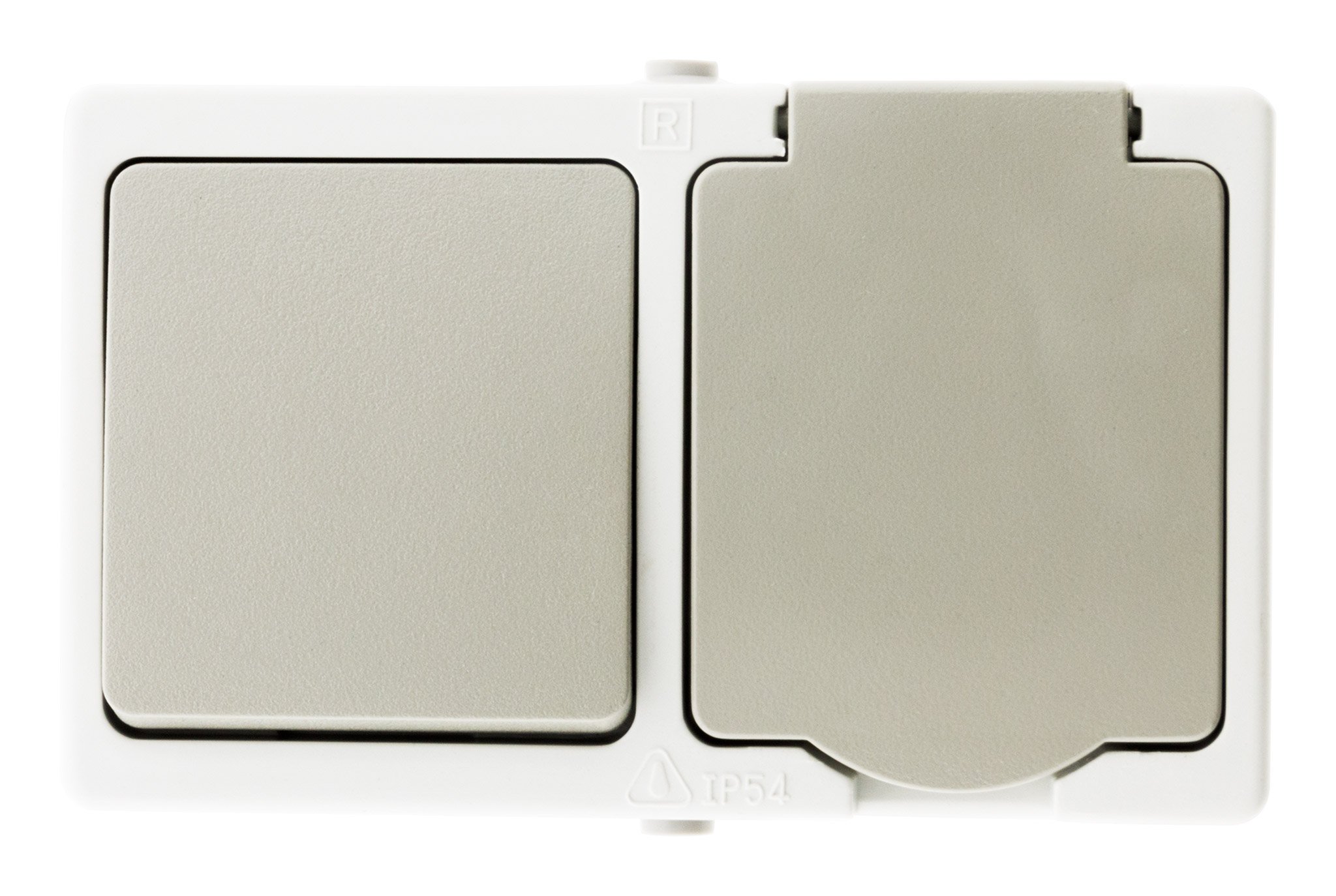 Zenitech - Morizontal Mixto: Toma V y V+ 2P+T 16A Gris Claro IP54 - Akya