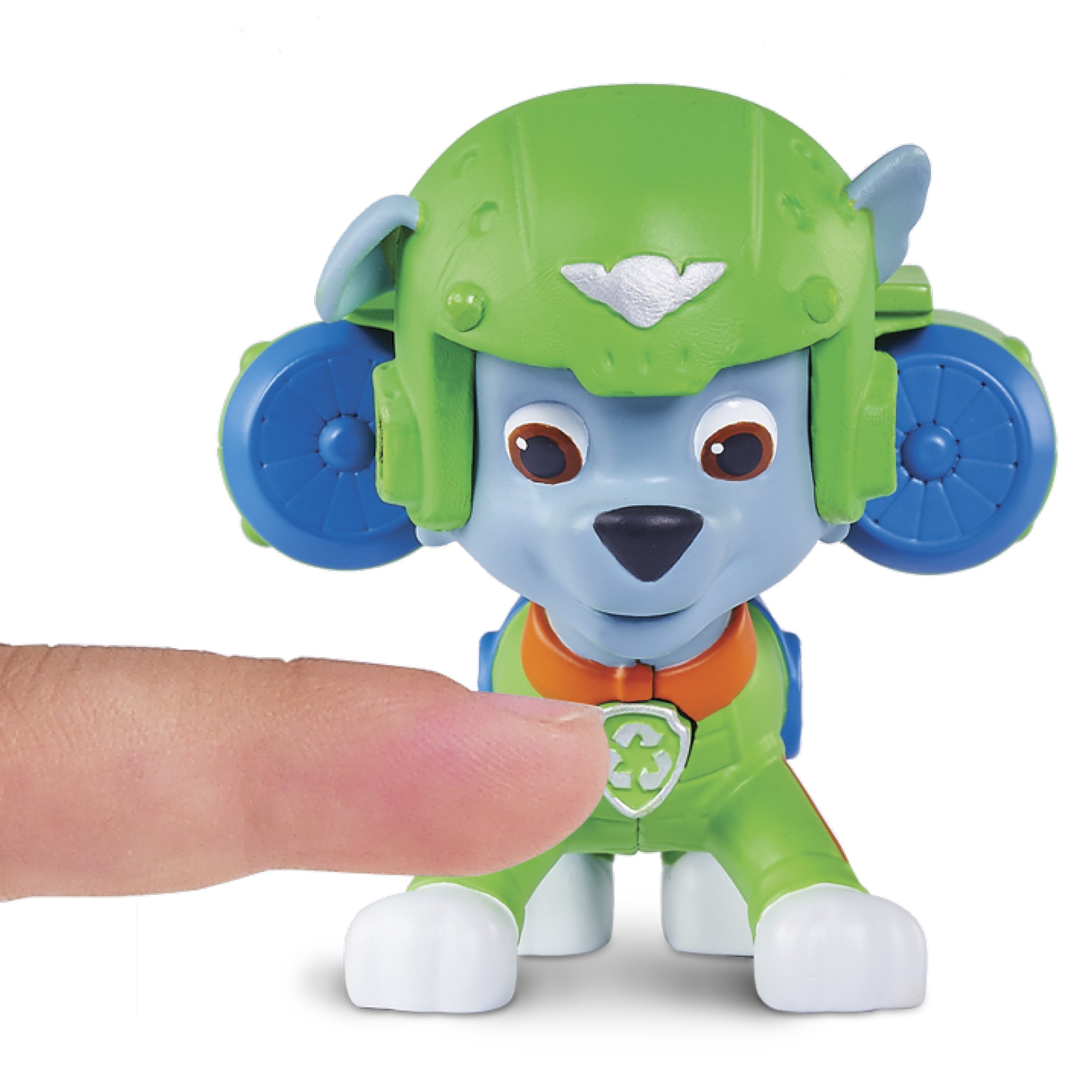 PAW Patrol – Figurine Rocky Mighty Pups avec pattes et badge