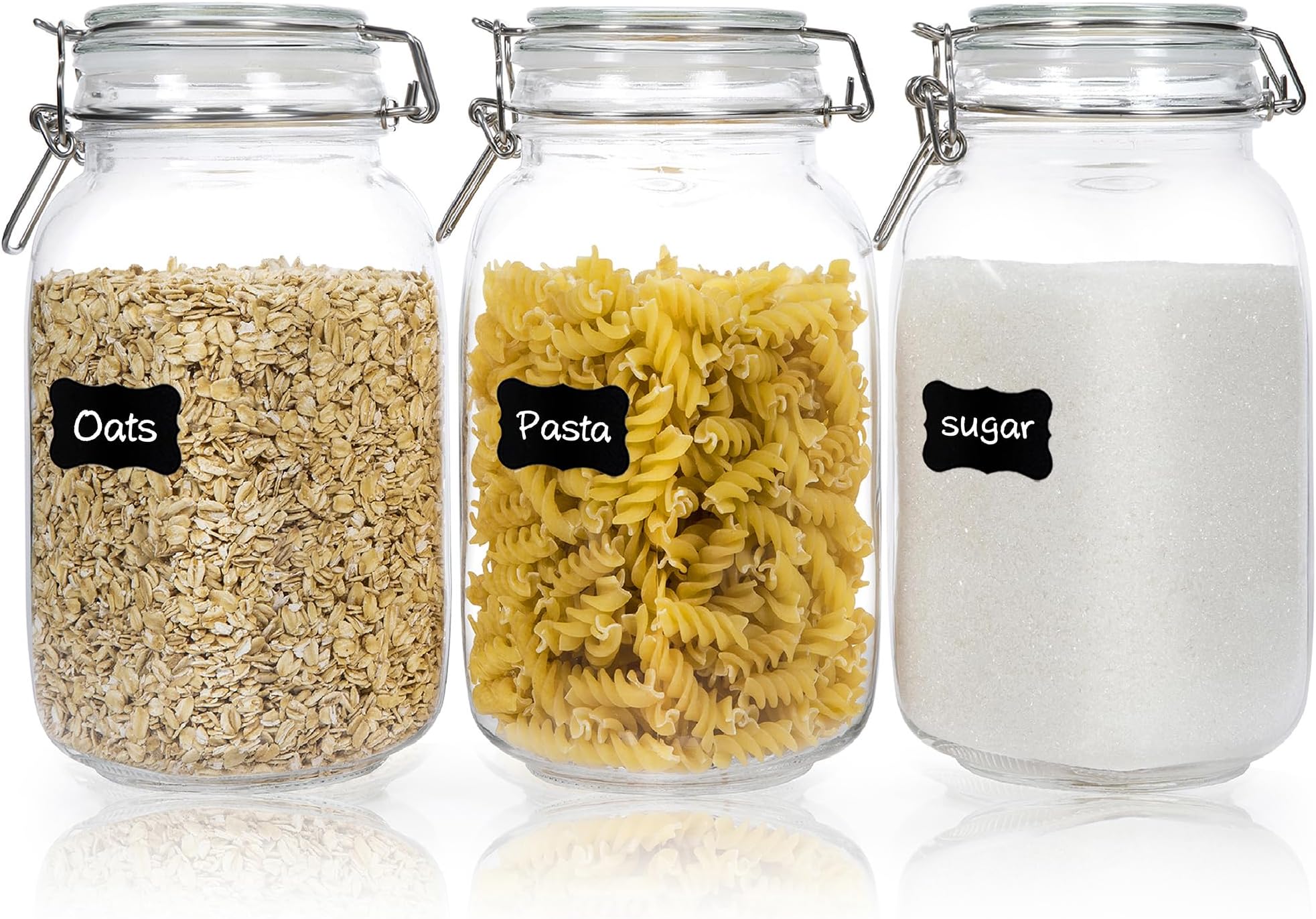 50oz Airtight Glass Jars with Lids, 3 PCS Food Storage Canister for Kitchen & Pantry Organization, Square Mason Jar Containers for Storing Sugar, Flour, Cereal,Coffee,Cookies