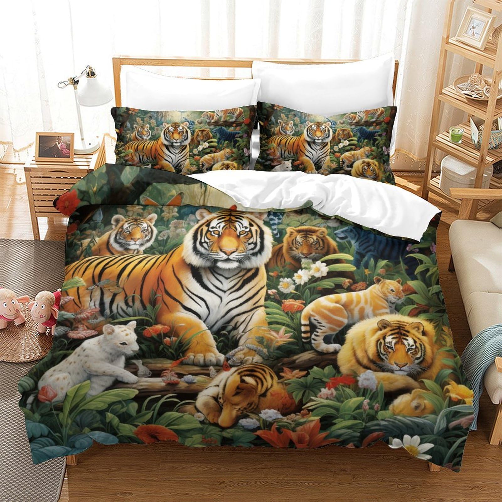 Housse de couette animaux de la jungle 220x240cm anti-plis avec fermeture éclair fluide
