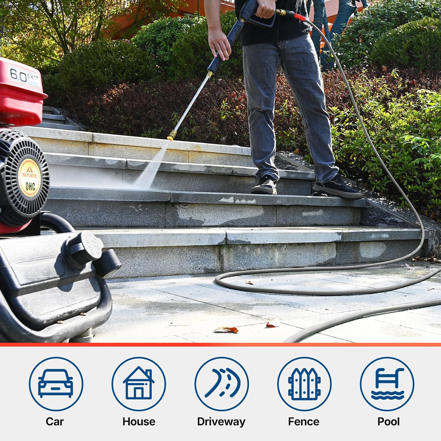 YAMATIC Super Flexible Pressure Washer Hose 25FT for Power Washer Replacement, Kink Resistant Extension With Leak-Free M22 Female & 3/8" Quick Connect Adapters, 1/4" 3200 PSI, Grey