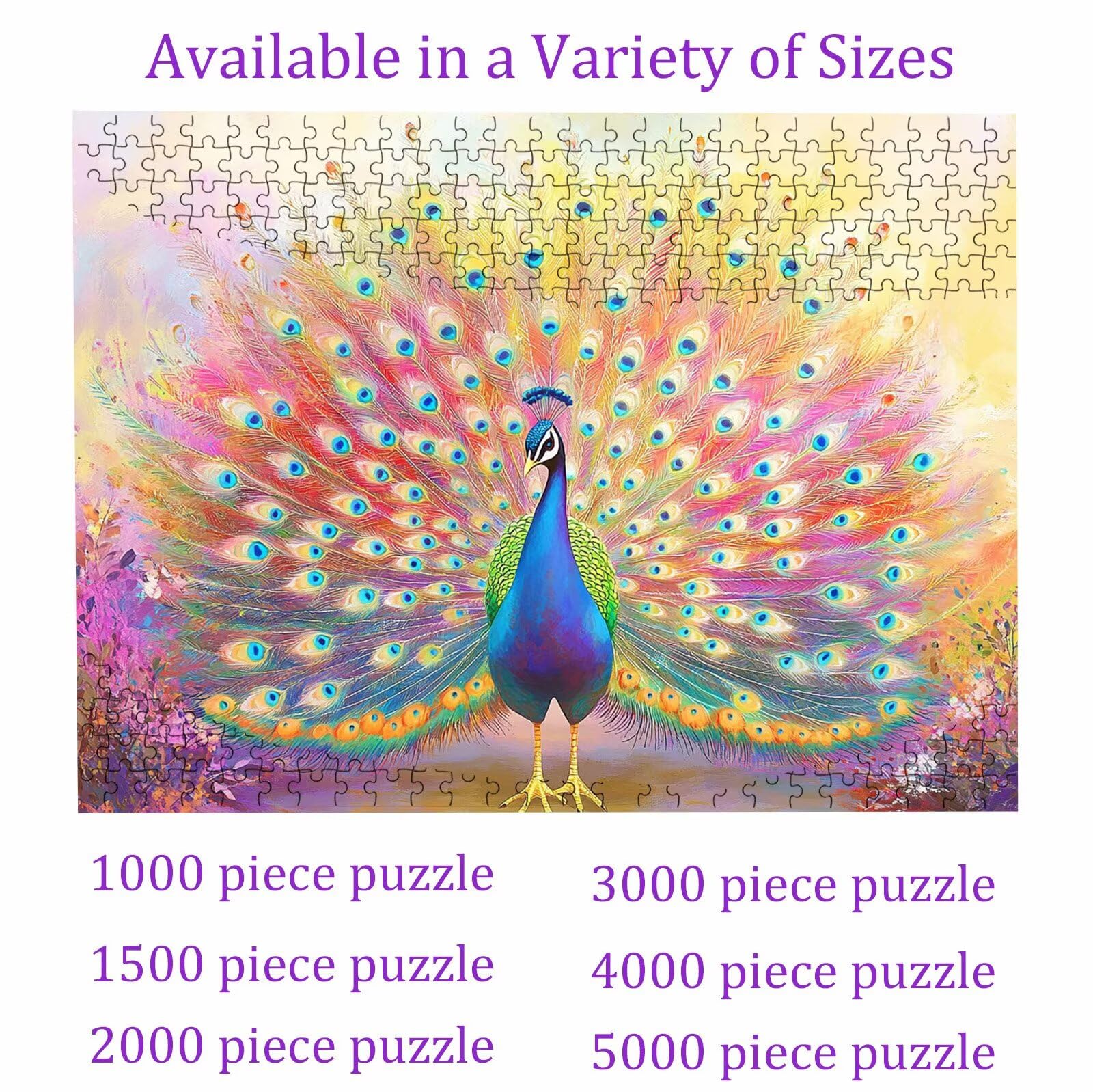 Puzzle 1000 elementów, puzzle 1000 elementów dla dorosłych, trudne puzzle, aktywność antystresowa i relaks, druk w wysokiej rozdzielczości, drewniane puzzle w kolorze pawia z wykwintnym pudełkiem do