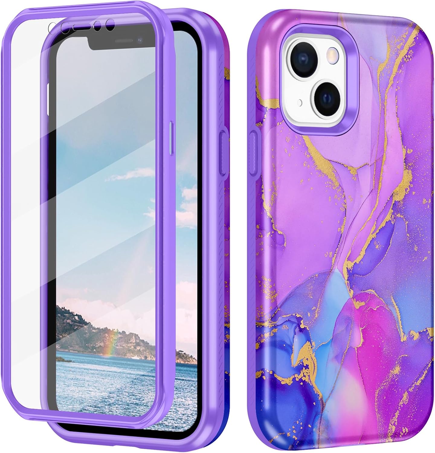 Btscase Compatible with iPhone 13 Case, Builtin Screen Protector with 360° Ring