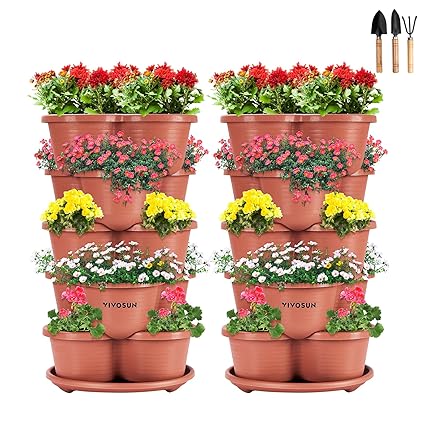 VIVOSUN 2-Pack 5 Tier Vertical Gardening Stackable Planter for Strawberries, Flowers, Herbs, Vegetables Brown