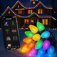 Vista 1 de Luces Inteligentes de Liquidación de Navidad C9 para Exteriores, 66 pies, 100 LEDs, Controladas Remotamente por App, Luces de Cadena RGB con Efecto