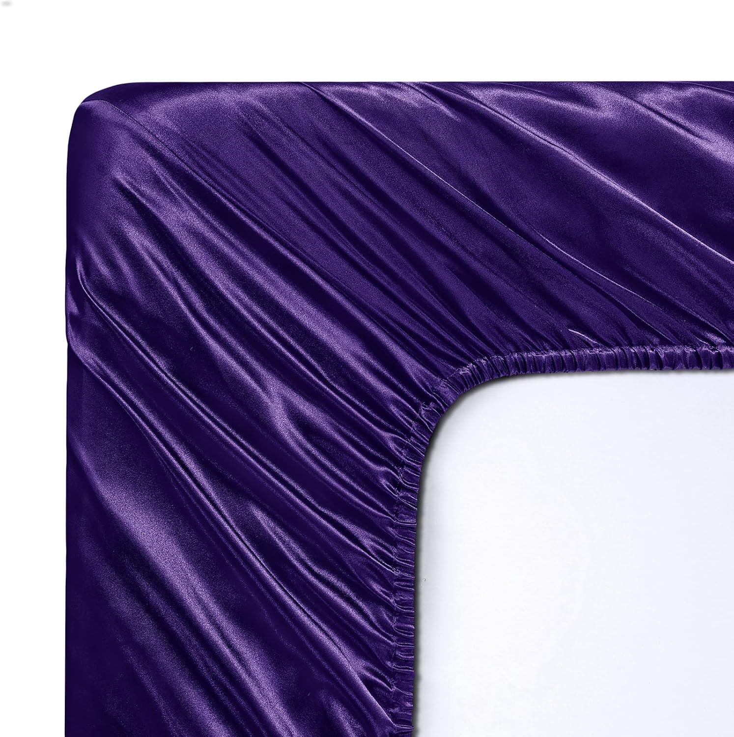 SiinvdaBZX 3-Piece Set Satin King Fitted Sheet & 2 Pillowcase, Purple Silky Soft Fitted Bottom Sheet, Wrinkle Free, Fade Resistant, Deep Pocket Bed Sheet (Deep Up to 15")