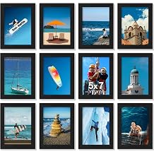 Vittanly 5x7 Picture Frames Set of 12, Display 4x6 Pictures with Mat or 5x7 without Mat, Engineered Wood with Shatter Resistant Plexiglass, Wall or Tabletop Photo Frames, Black