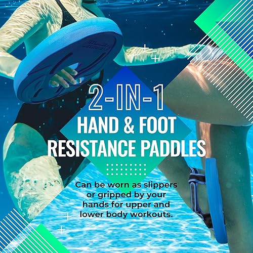 Miniatura 3 de Sunlite Sports Aqua Trainer 2 en 1 - Paleta de resistencia para manos y pies, juego de aeróbicos acuáticos para piscina, ejercicio acuático para