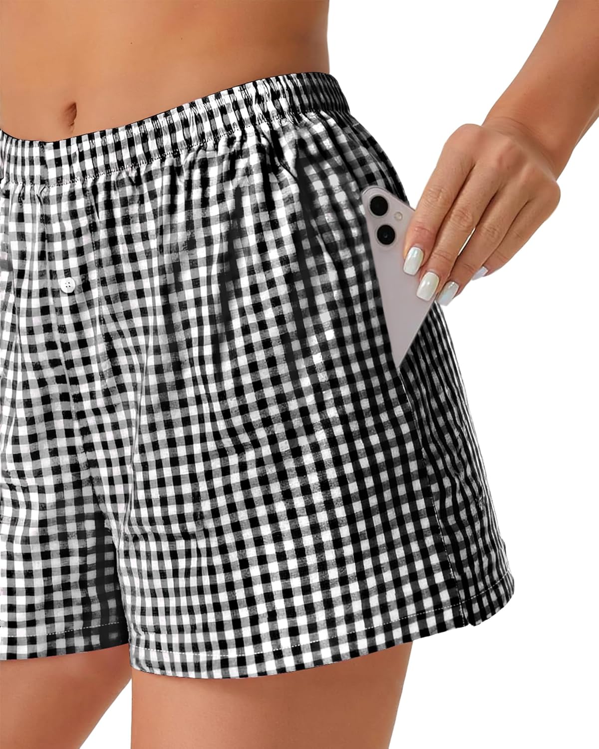 Boxer Shorts for Women Summer Gingham Pajama Casual Plaid Shorts Y2K Beach Bottoms with Pocket - Image 4
