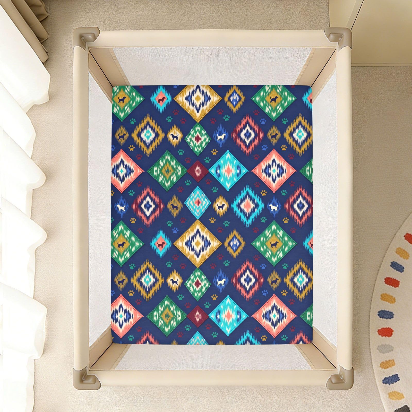 Ikat, lenzuola per culla per neonati e ragazze, in cotone, comode, traspiranti, per lettino per bambini, confezione da 1
