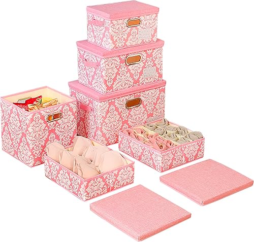 Miniatura 1 de SEEKIND Caja de almacenamiento contenedores de almacenamiento decorativos con tapa juego 6 en 1 con asas plegables para ahorrar espacio para brasier