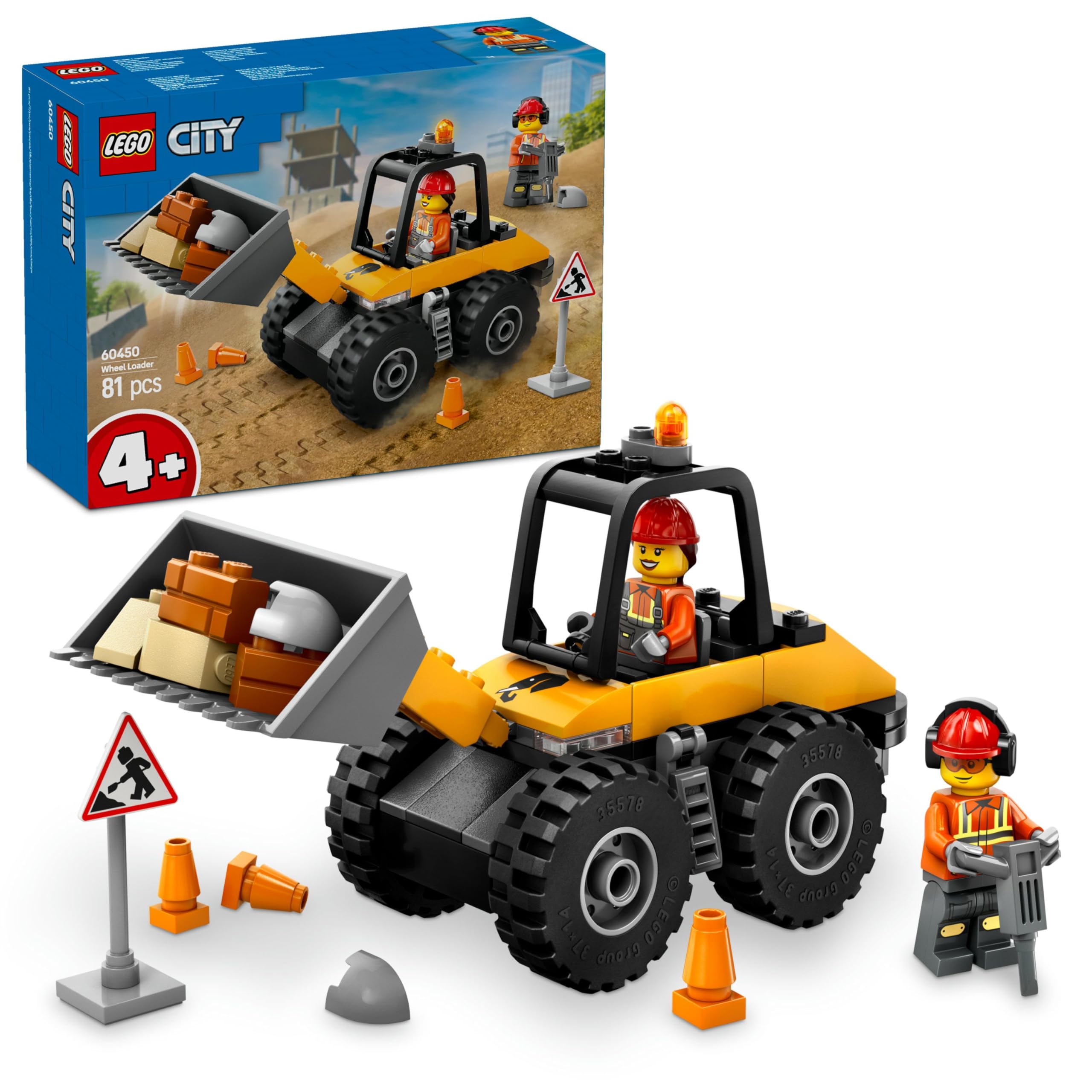 LEGO City Sarı Tekerlekli İnşaat Yükleyicisi 60450-4 Yaş ve Üzeri Çocuklar için Yaratıcı İnşaat Aracı İçeren Oyuncak Yapım Seti, Doğum Günü Hediyesi (81 Parça)