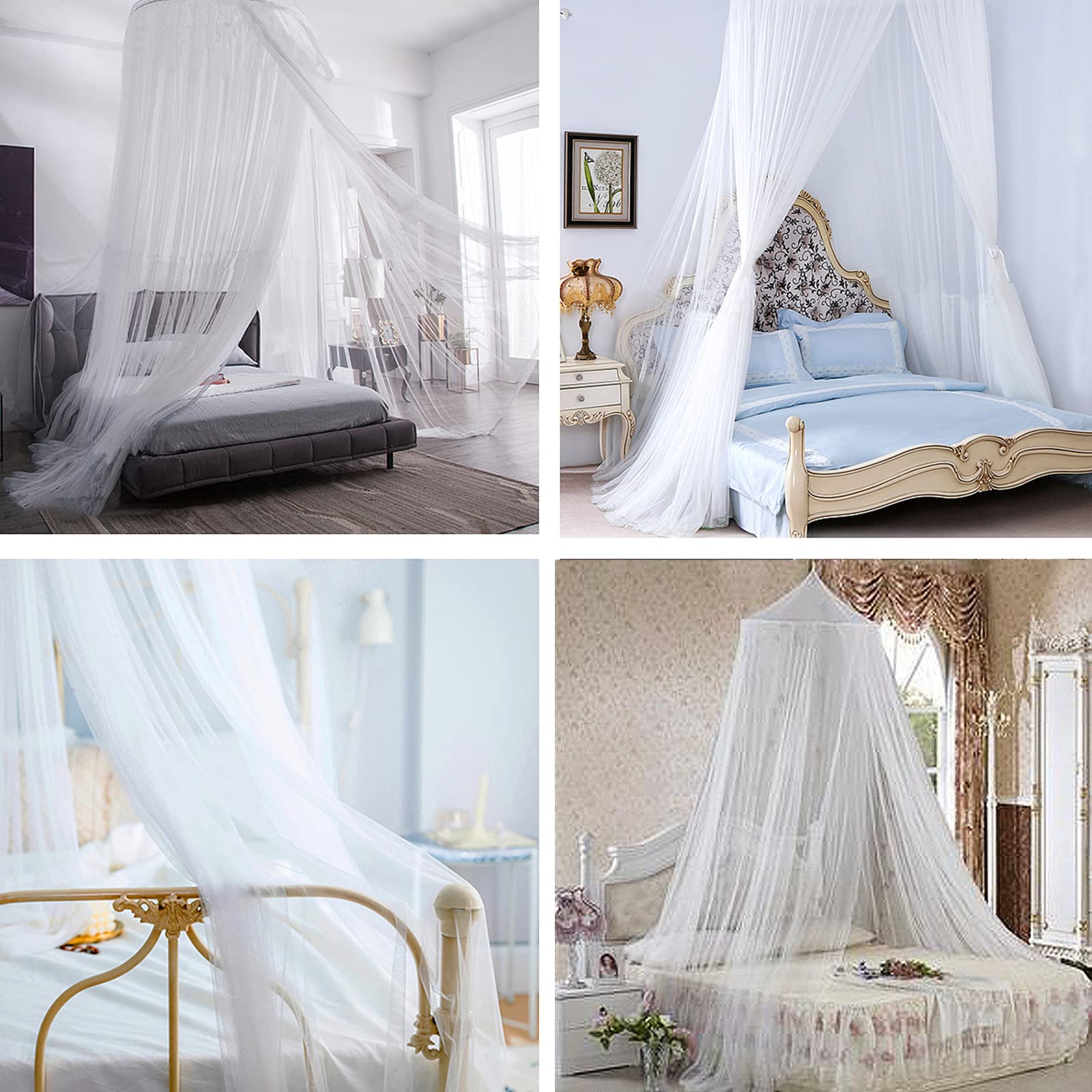 moustiquaire de lit，moustiquaire Ciel de lit, Ciel de lit Bebe, Facile à Installer, Adapté pour Lit Bébé, Lit Simple, Lit Double, Blanc
