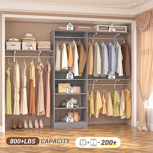 Miniatura 2 de Armocity Sistema de armario de 96 pulgadas, organizador de armario de 8 pies con 3 torres de estanterías, armario de dormitorio resistente con 5