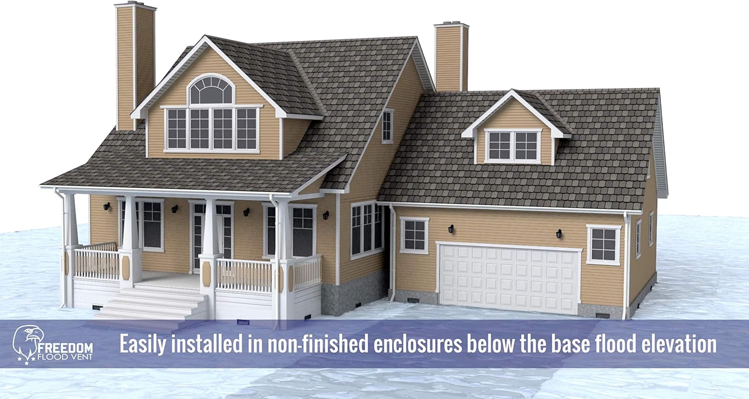 Bi-Directional Flood Vent to Reduce Foundation Damage and Flood Risk, FEMA Compliant, ICC-ES Certified for 250 sq. ft. - Black, Wall Mounted (16" Wide x 8" high x 2" deep)