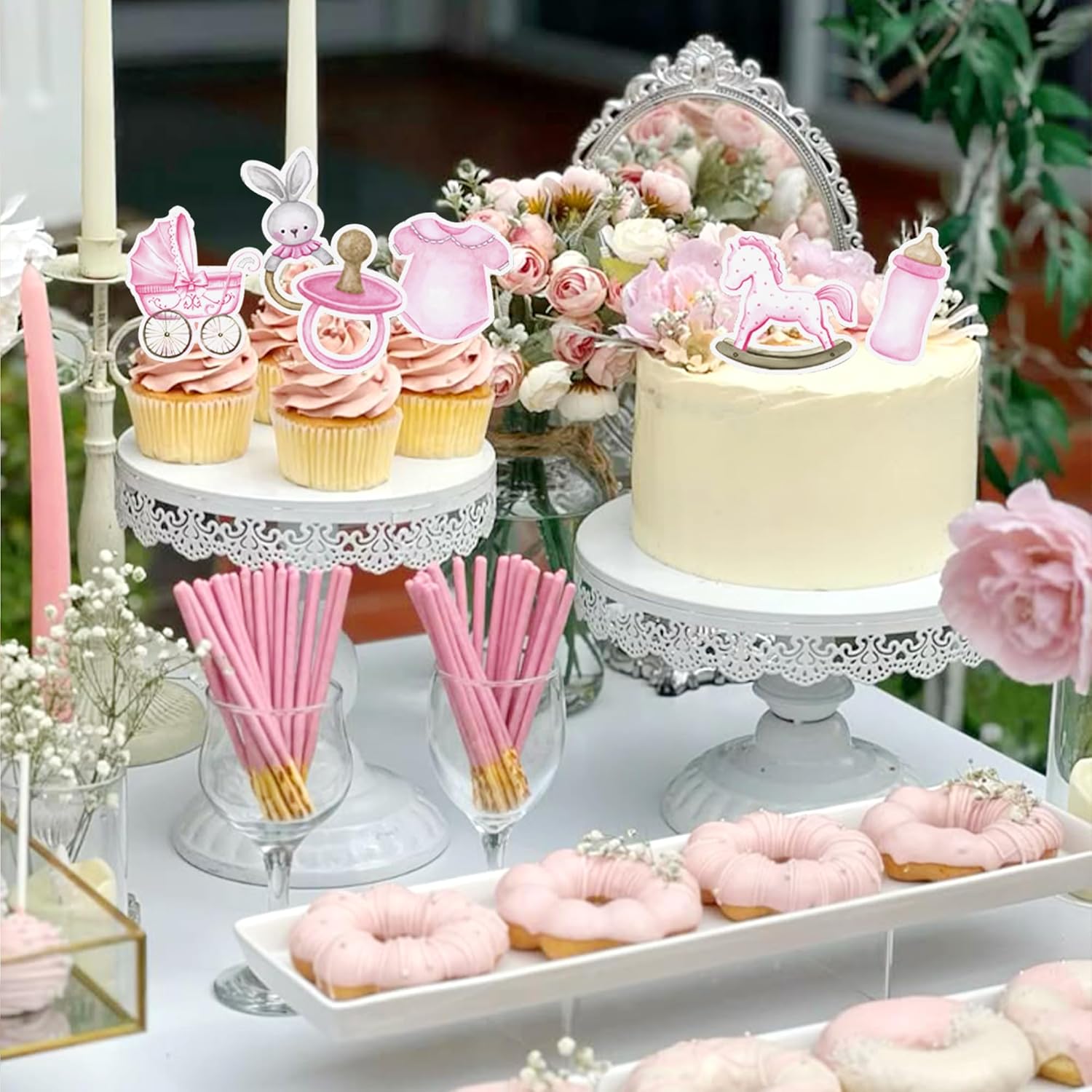 24 PCS Pink Baby Girl Cupcake Toppers Pink It's a Girl Baby Shower Cupcake Decorations Welcome Baby Cupcake Topper Cake Decor Girls Birthday Party Supplies - Image 6