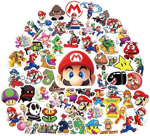 Calcomanías de película de Super Mario Bros, paquete de 50 calcomanías de vinilo de Mario para niños, adolescentes y adultos, lindos personajes de