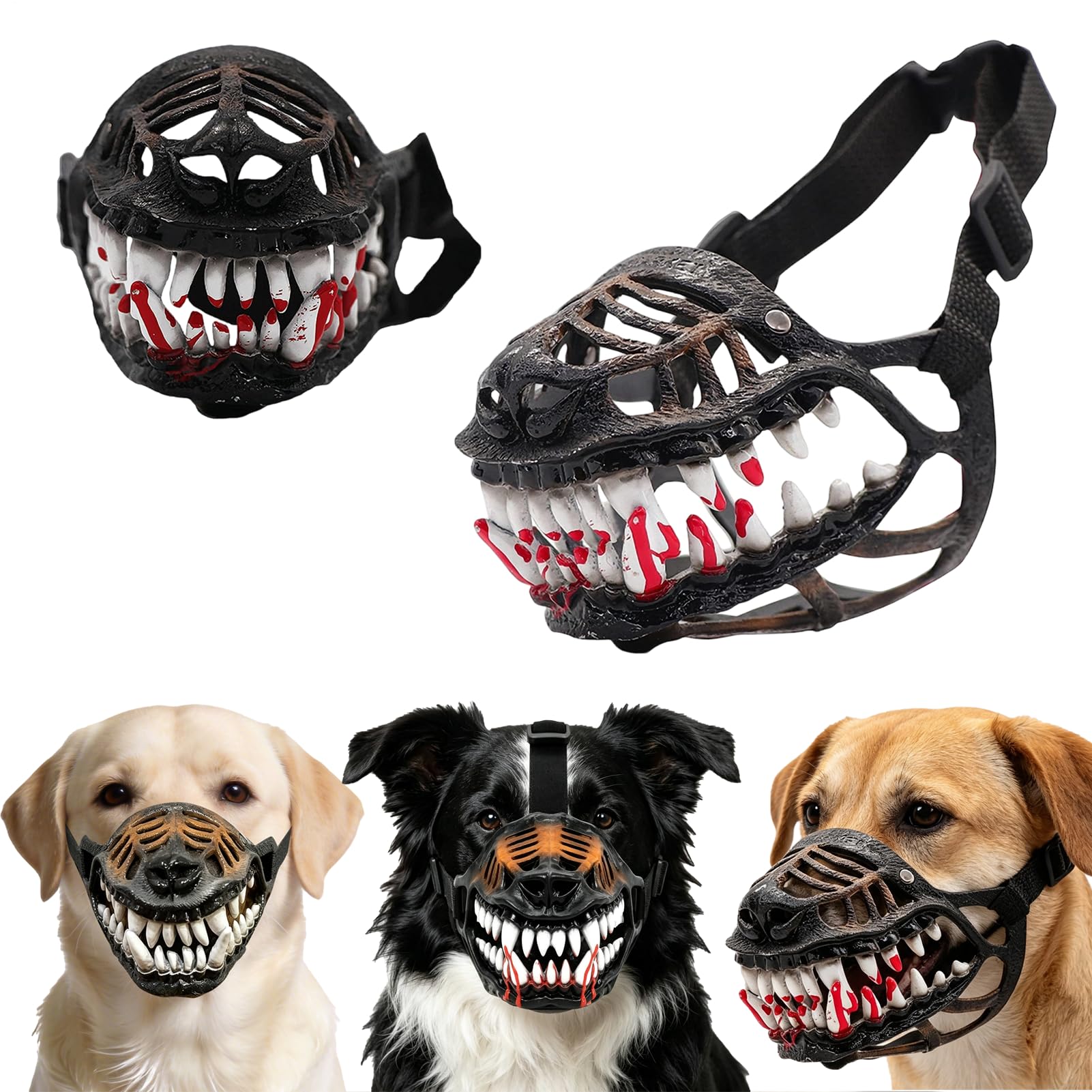 Scary Dog Muzzle for Halloween, Funny Scary Dog Muzzle with Teeth
