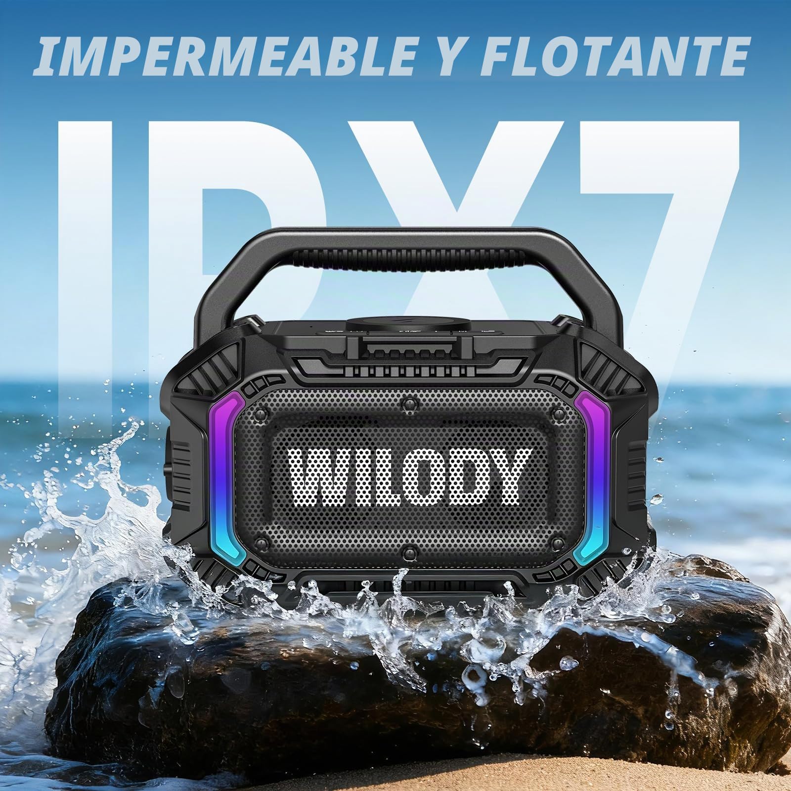 Wilody 100W Altavoz Bluetooth Potente,Impermeable Altavoces Portátil Potente,Altavoz Grande Portatil con 20 Horas de reproducción,Carga inalámbrica,TWS,luz RGB,Altavoz portátil,Negro