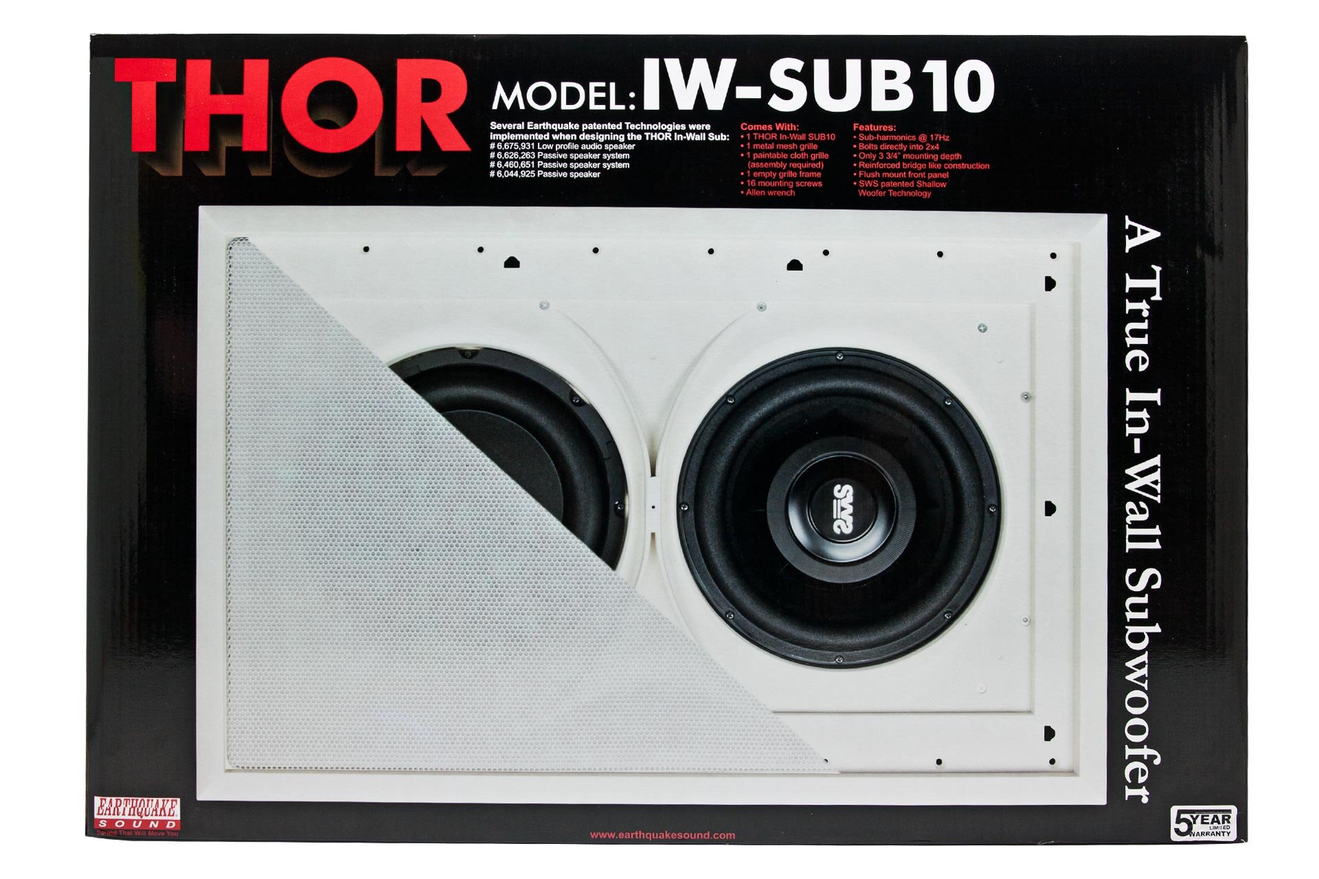 Earthquake Sound THOR 300 W subwoofer in-Wall 20 Hz Response