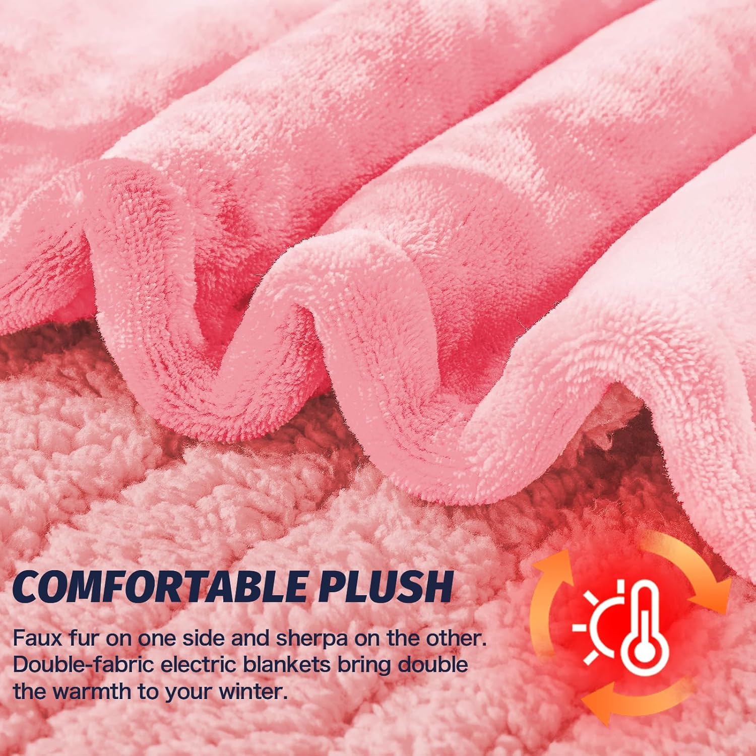 greenoak Heated Electric Blanket Throw, Faux Fur Sherpa Heating Blanket for Sofa Bed, Warm Winter Gifts for Women/Her, Heater Lap Blankets 5-Position Timer &10 Heating Levels 50''*60" PIink - Image 7