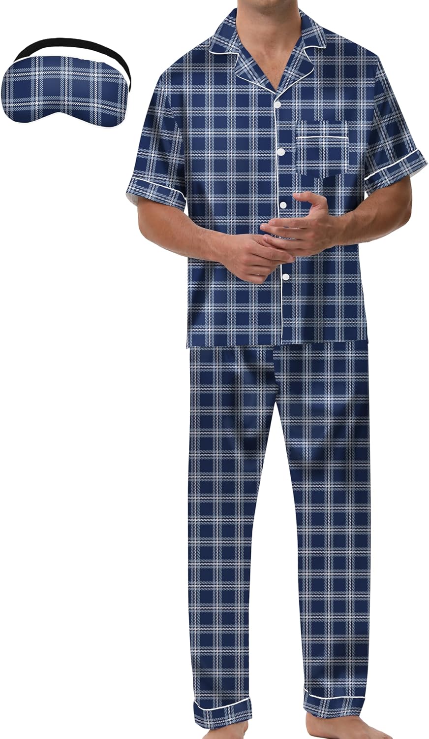 MORFORU Mens Satin Pajamas Set 2 Pcs Button Down Silky Pajamas for Men